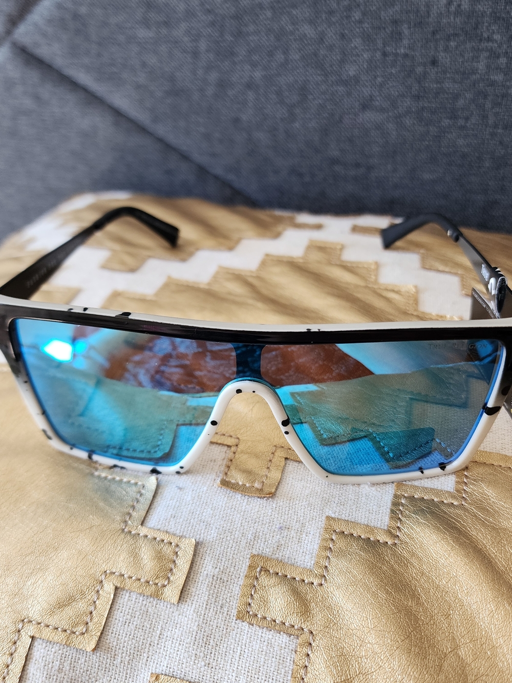 True Religion Blue Mirrored Shield Sunglasses